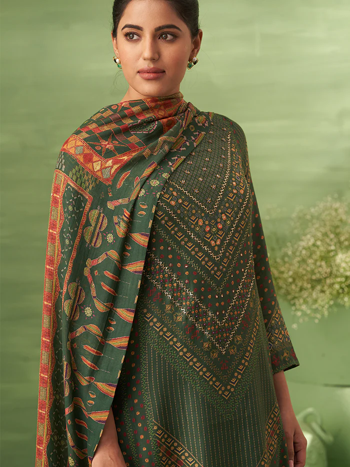 Unstitched Kurta Set - Dark Green - Image 3
