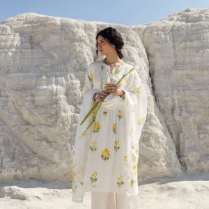 White HAND PAINTED YELLOW KURTA SET