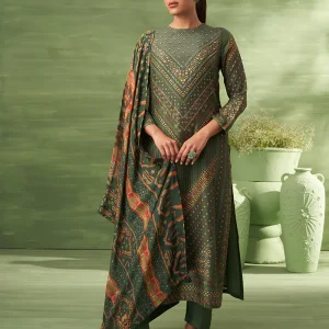Unstitched Kurta Set - Dark Green