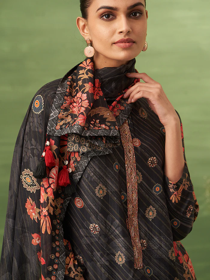 Sitara Unstitched Kurta Set - Black - Image 2