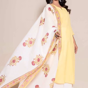 Naksh Yellow Cotton Solid Kurta And Printed Dupatta