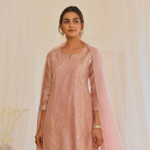 ROSE PINK GOTA PATTI EMBROIDERED KURTA SET
